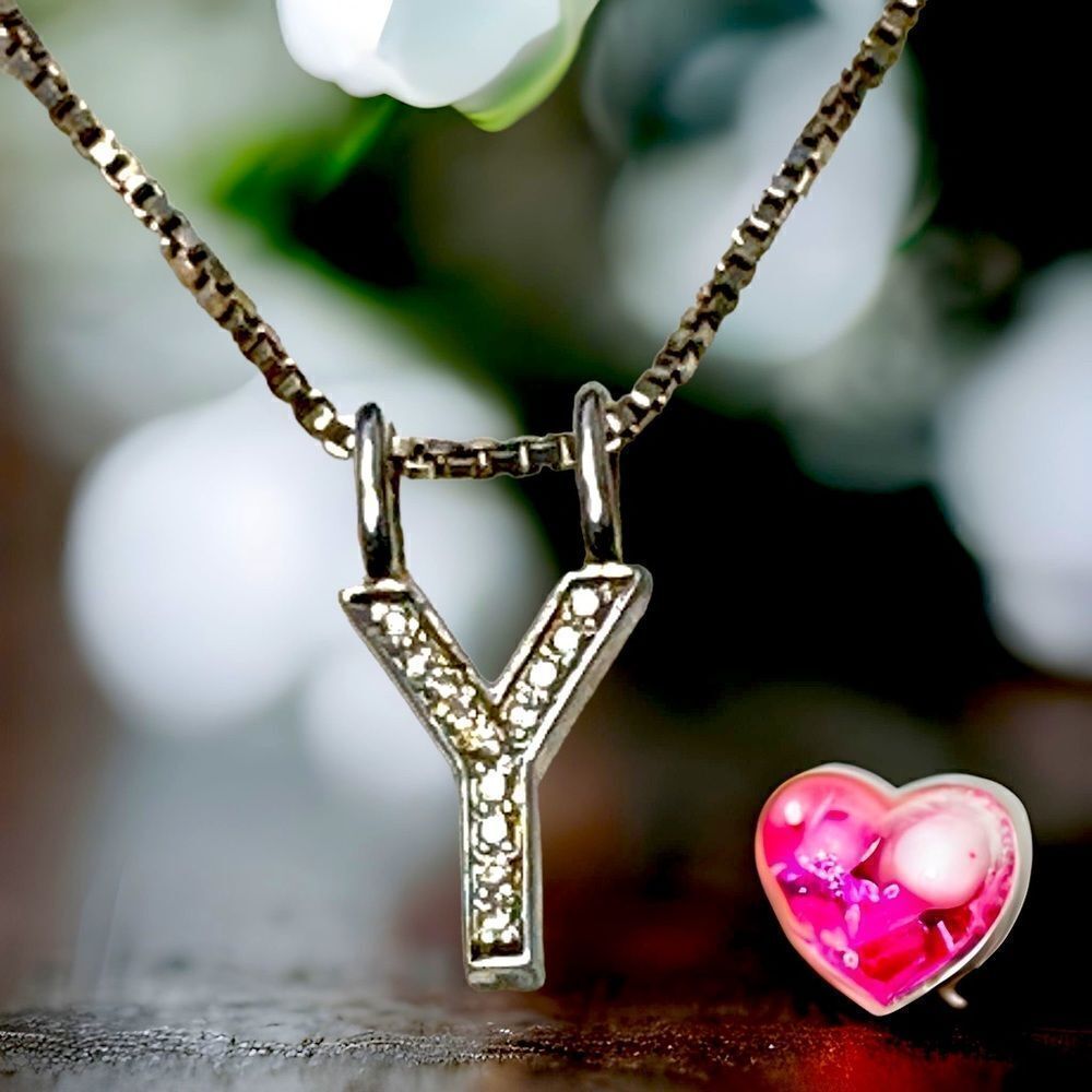 Red Envelope Sterling Silver Diamond Initial “Y” Necklace 16”-18” New Old Stock